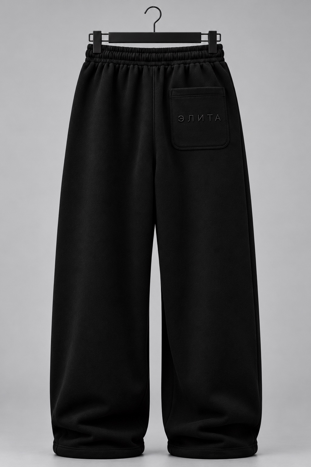 Black pants back with tonal pocket embroidery